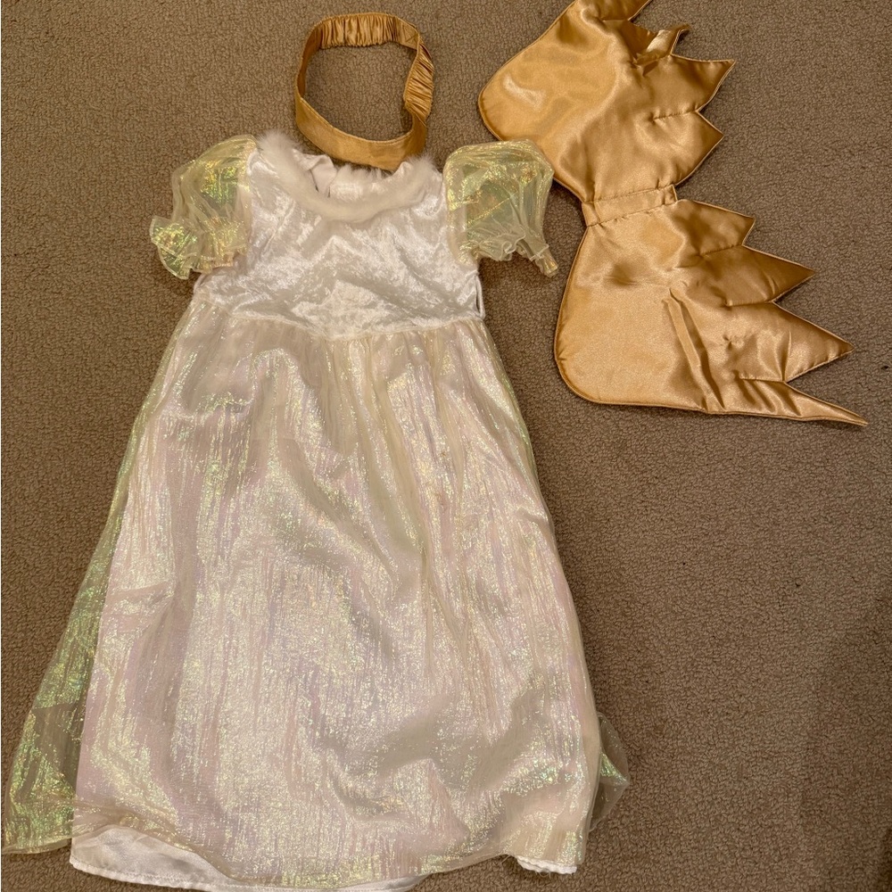 Kids Shimmering White and Gold Fairy Costume with halo & wings